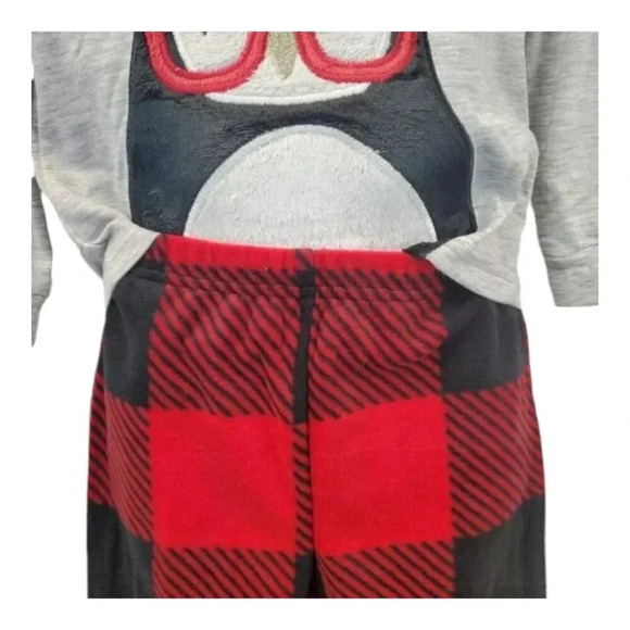 5T Penguin Pajamas Grey Long Sleeve Penguin Top with Plaid Pj Bottoms - Picture 2 of 4